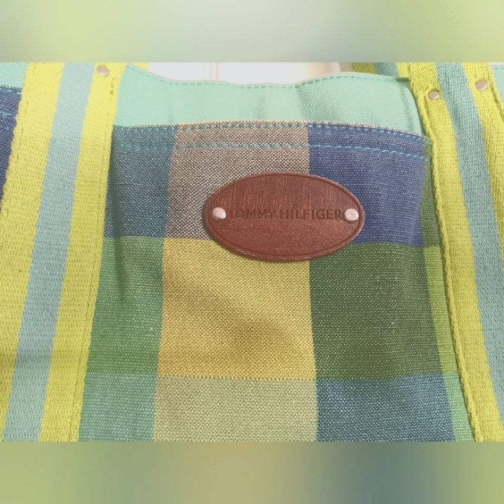 Tommy Hilfiger plaid medium tote purse green/blue/ yellow